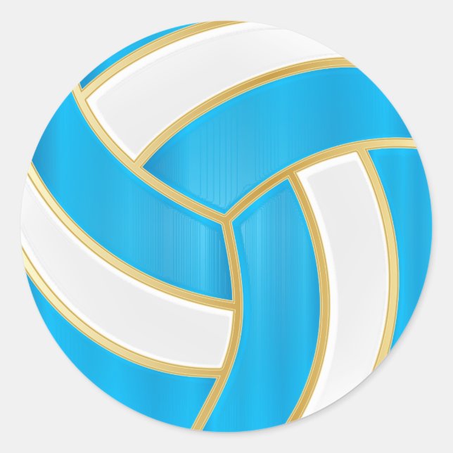 Sticker Rond Baby Blue, Gold et White Volleyball (Devant)
