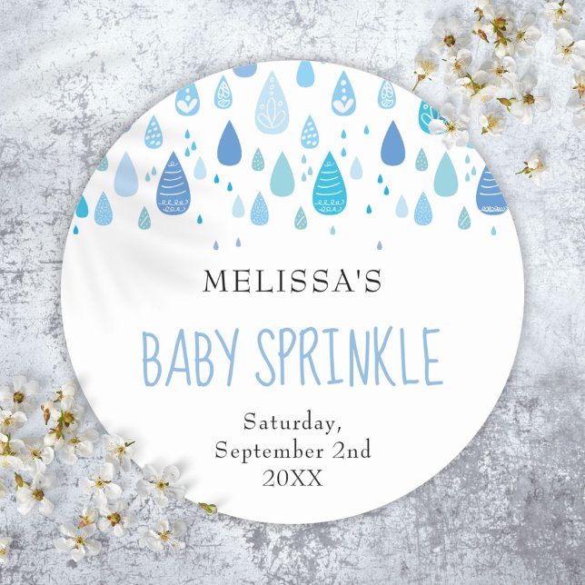 Sticker Rond Baby Blue Raindrops Baby Sprinkle Douche (Baby Blue Raindrops Baby Sprinkle Shower Classic Round Sticker)
