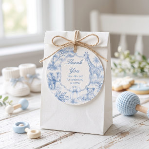 Sticker Rond Baby Blue Toile Safari Baby Shower Merci Rond