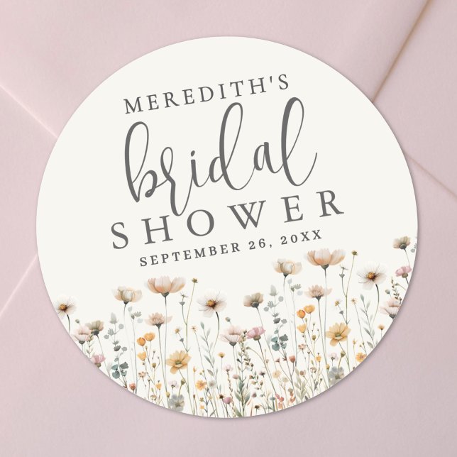 Sticker Rond Baby-Boho Fête de Mariage aux Fleurs Sauvages (Boho Wildflower Bridal Shower Classic Round Sticker )