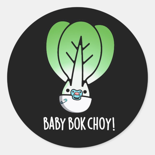 Sticker Rond Baby Bok Choy Funny Veggie Pun Dark BG (Devant)