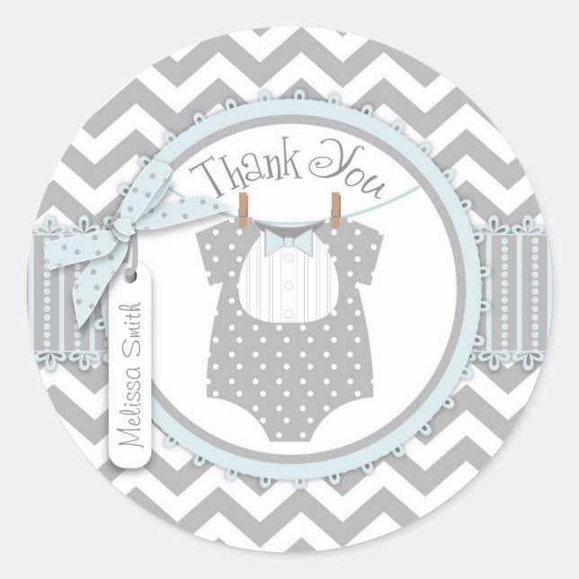 Sticker Rond Baby Boy Bow Cravate Chevron Imprimer Merci Étique (Devant)