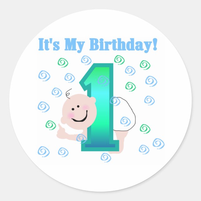 Sticker Rond Baby Boy C'est mon 1er anniversaire (Devant)