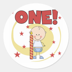 Sticker Rond Baby Boy est un 1er Anniversaire Tshirts et cadeau