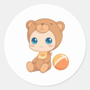 Sticker Rond Baby Boy Girl Bear Jumpsuit