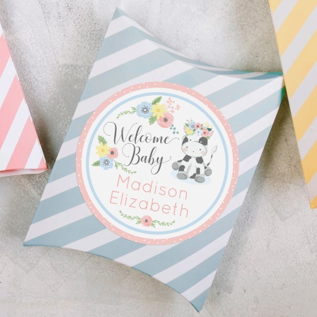 Sticker Rond Baby Cow Floral Calf Welcome Baby shower Party (Créateur téléchargé)