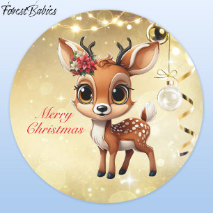 Sticker Rond Baby Deer, Faun, Doe, Reindeer 🦌 🎄 Joyeux Noël