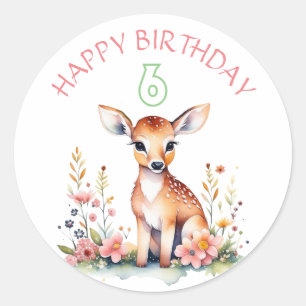 Sticker Rond Baby Deer in Flowers Fête d'anniversaire de fille