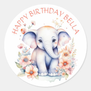 Sticker Rond Baby Elephant Fille d'anniversaire Personnalisé