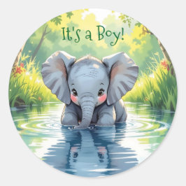 Sticker Rond Baby Elephant Themed Baby Shower