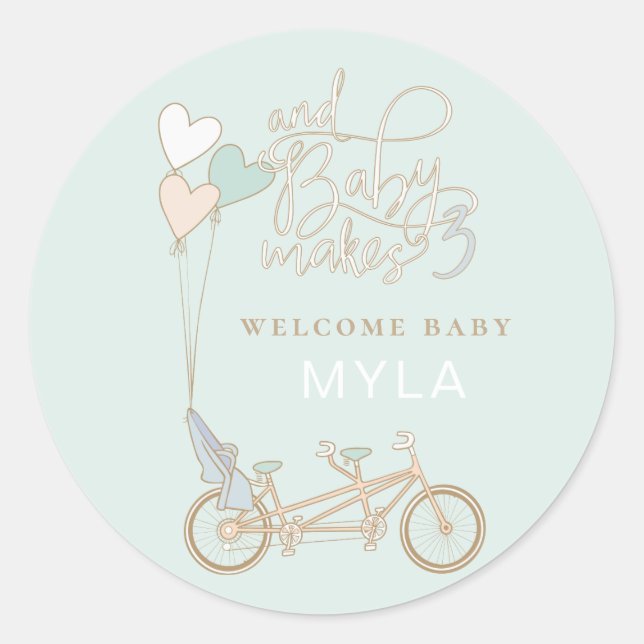 Sticker Rond Baby Fabrique trois tandem vélo avec siège bébé pe (Devant)