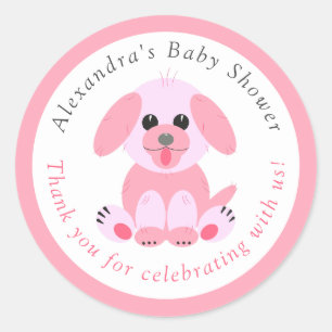 Sticker Rond Baby Girl Douche Merci personnalisé rose chiot