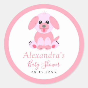 Sticker Rond Baby Girl Douche rose Chiot personnalisé