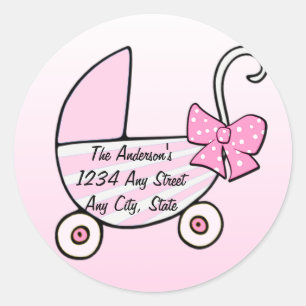 Sticker Rond Baby Girl rose Baby Buggy