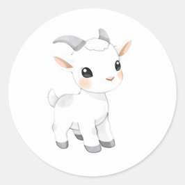Sticker Rond Baby Goat Kid Watercolor Art