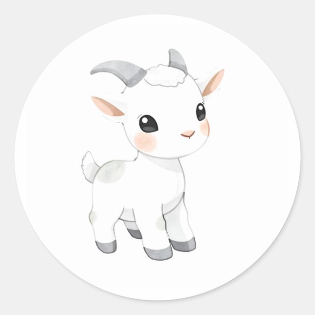 Sticker Rond Baby Goat Kid Watercolor Art (Devant)
