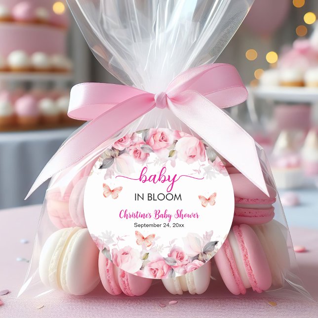 Sticker Rond Baby in Bloom Blush Baby shower Rose (Créateur téléchargé)