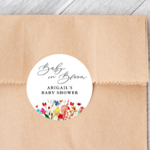 Sticker Rond Baby in Bloom Fleur sauvage Baby shower Favor