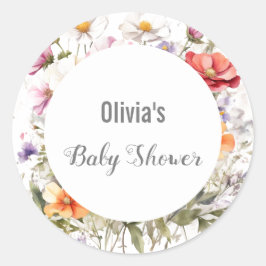 Sticker Rond Baby in Bloom Fleur sauvage Baby shower Lilac