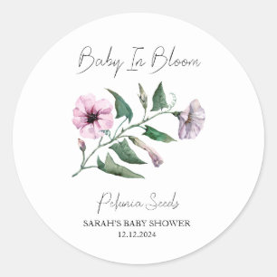 Sticker Rond Baby In Bloom l Petunia Seeds Baby shower