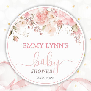 Sticker Rond Baby In Bloom Rose Pâle Baby Shower