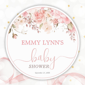Sticker Rond Baby In Bloom Rose Pâle Baby Shower