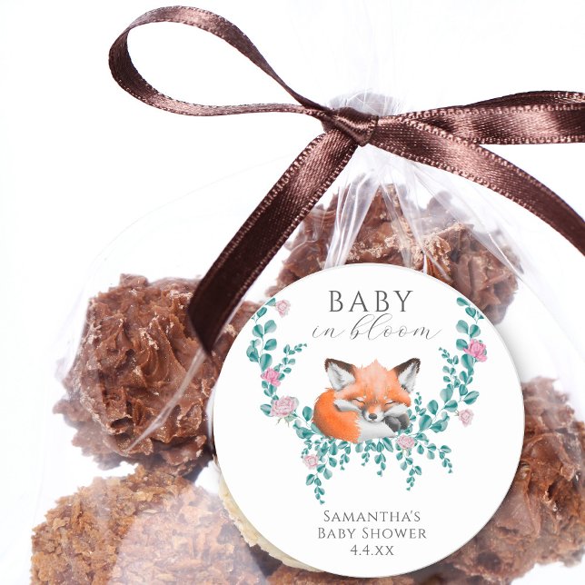 Sticker Rond Baby in Bloom Woodland Fox Baby shower de verdure (Créateur téléchargé)