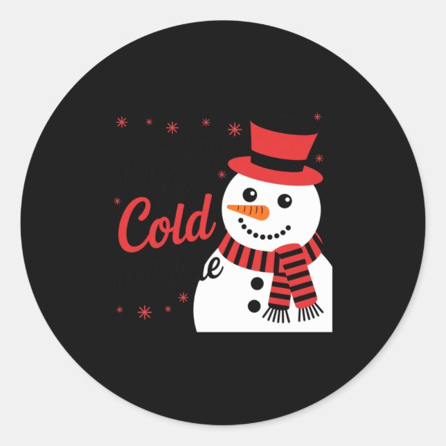 Sticker Rond Baby It's Cold Outside Retro Christmas Long Sleeve (Devant)