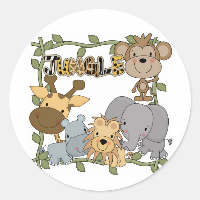Sticker Rond Baby Jungle Animaux Tshirts et cadeaux (Devant)