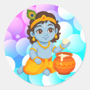 Sticker Rond Baby Krishna