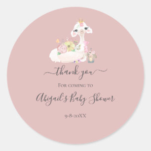 Sticker Rond Baby Llama Fleurs Baby shower fille rose blanche