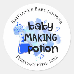 Sticker Rond Baby Making Potion Coeurs Bleus Baby shower Favori