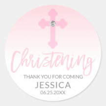 Baby moderne Croix rose Christening fille Merci