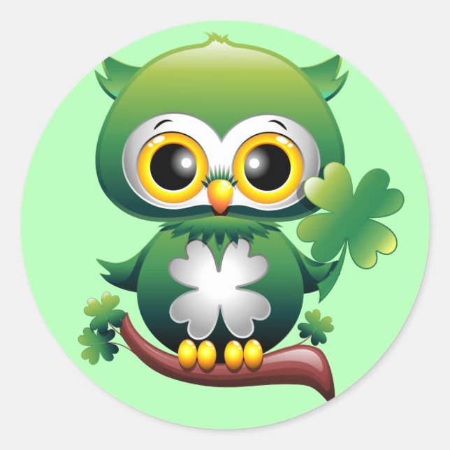 Sticker Rond Baby Owl St Patrick Paddy Cartoon (Devant)
