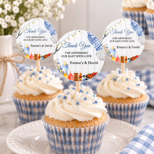 Sticker Rond Baby-Q Boy Rustique BBQ Baby Shower