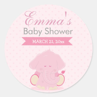 Sticker Rond Baby Safari rose Sleepy Elephant
