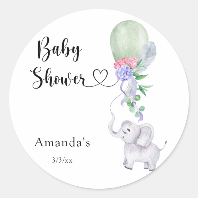 Sticker Rond Baby shower à ballets et éléphants (Devant)