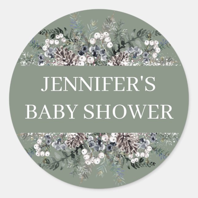 Sticker Rond Baby shower à feuillage persistant aquarelle (Devant)