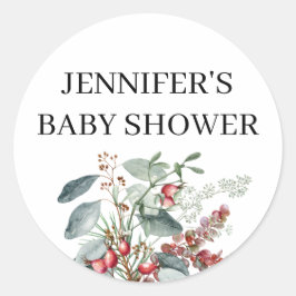 Sticker Rond Baby shower à feuillage persistant aquarelle