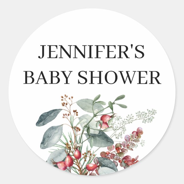 Sticker Rond Baby shower à feuillage persistant aquarelle (Devant)