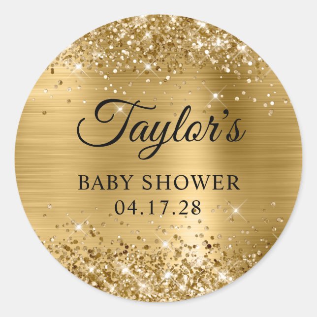 Sticker Rond Baby shower à huile d'or (Devant)