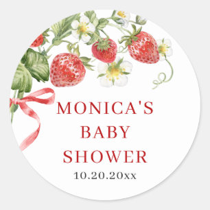 Sticker Rond Baby shower à l'aquarelle tendance Meadow Strawber
