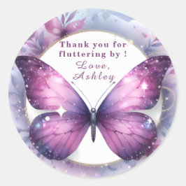 Sticker Rond Baby shower à papillon pourpre Merci