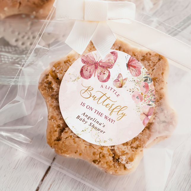 Sticker Rond Baby shower à papillon rose boho (Créateur téléchargé)