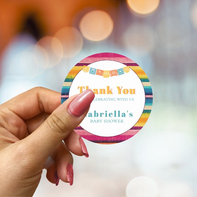 Sticker Rond Baby shower à rayures Fiesta mexicain personnalisé (Créateur téléchargé)