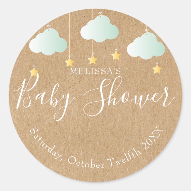 Sticker Rond Baby shower à scintillement rustique kraft (Devant)