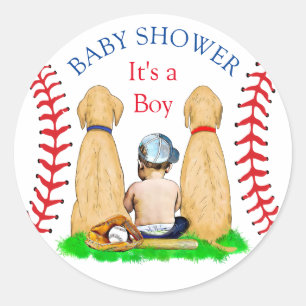 Sticker Rond Baby shower à thème 2 laboratoires et bébé