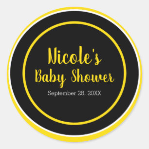 Sticker Rond Baby shower à thème Abee noire et jaune