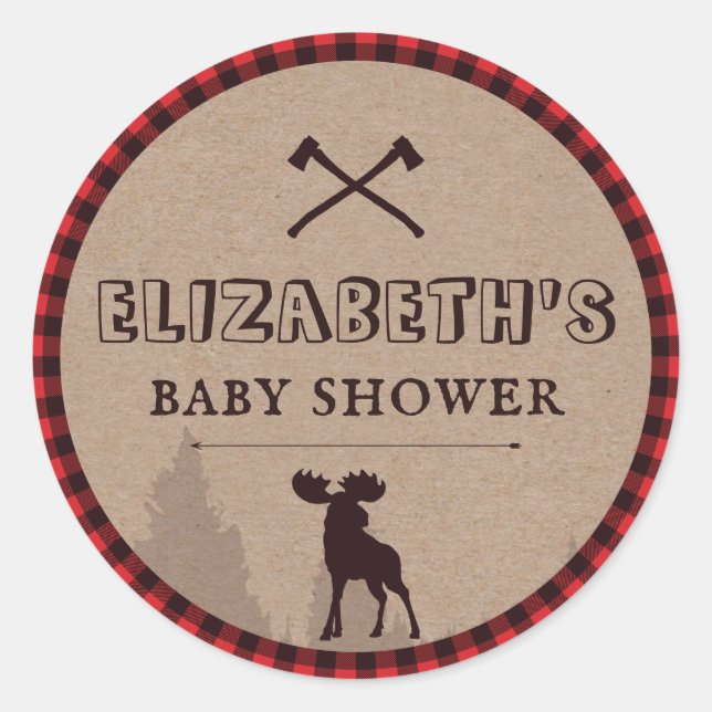 Sticker Rond Baby shower à thème de bison plaqué rustique (Devant)