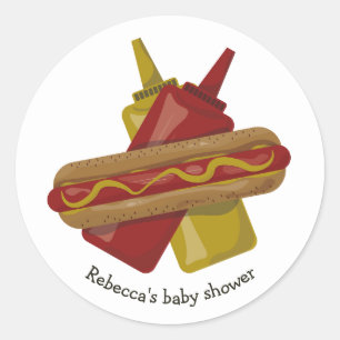 Sticker Rond Baby shower à thème Hot dog